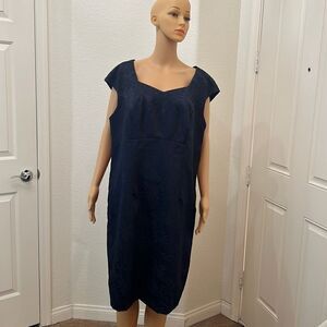 Connected Woman Dress Size 18W Sweat Heart Neck Flutter Sleeve Navy Blue Brocade